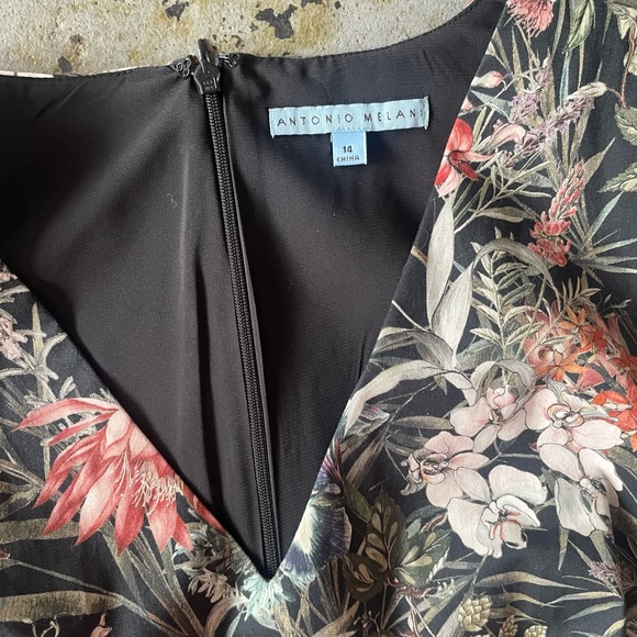 NWT ANTONIO MELANI Black Floral Cotton Blend Wide Leg Jumpsuit Size 14 - Picture 2 of 9